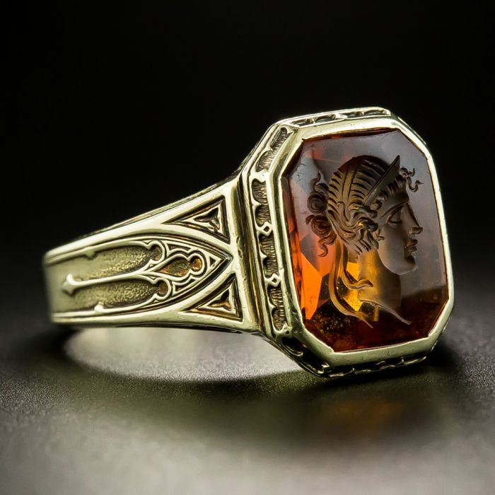 Vintage Gothic Citrine Intaglio Ring by Larter