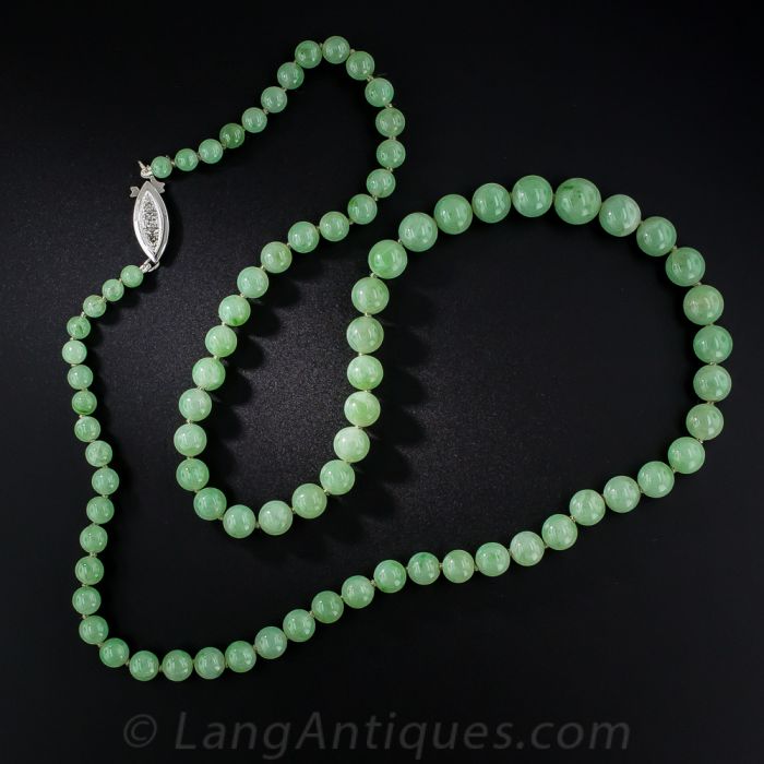 Chinese Celadon Jade Bead Necklace with Silver Clasp … - Gem