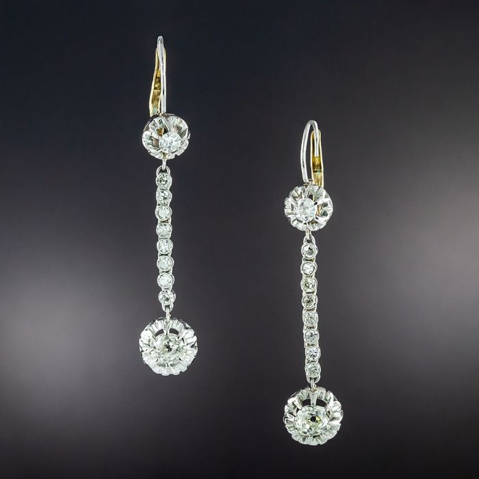 Vintage Long Diamond Dangle Earrings