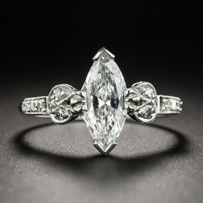 Vintage 1.00 Carat Marquise Diamond Engagement Ring GIA F VS2