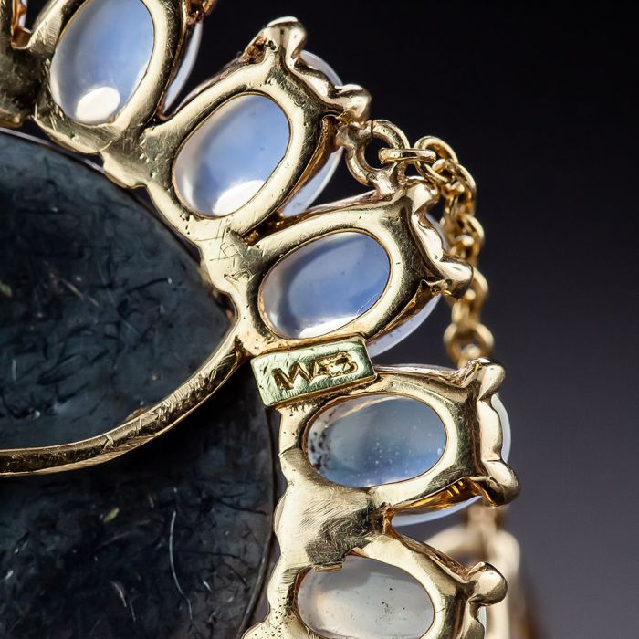 Vintage Moonstone and Blue Enamel Lavalier by Allsopp Steller