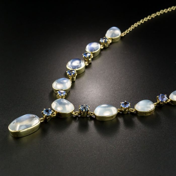 Moonstone and sapphire necklace top