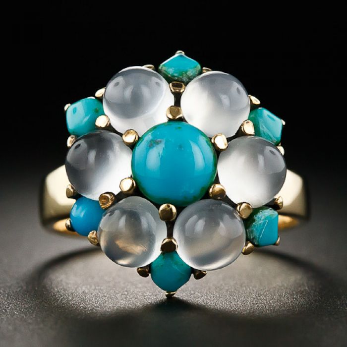 Vintage Moonstone and Turquoise Ring