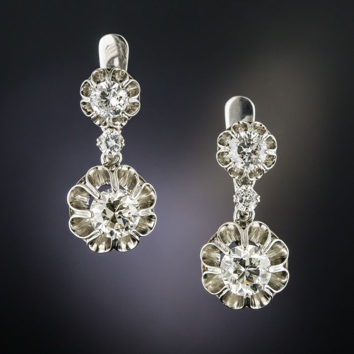 Vintage Platinum 2.60 Carat Diamond Dangle Earrings
