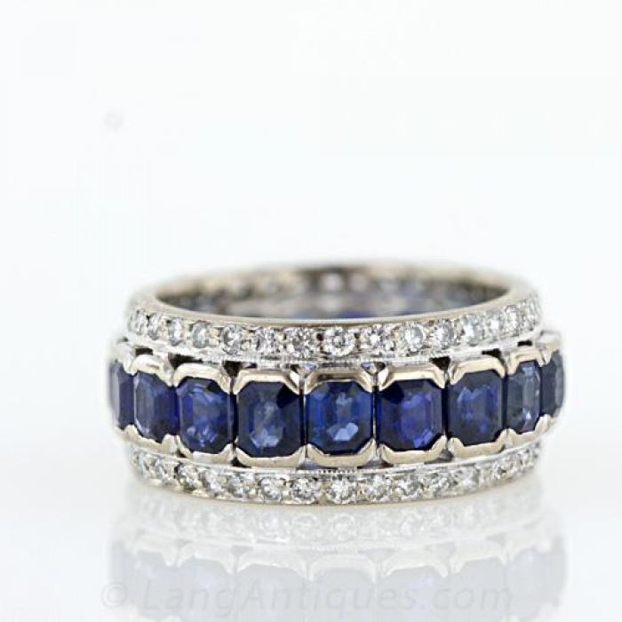 14K White Natural Blue Sapphire & 1/4 CTW Natural Diamond Anniversary Band  - 64038:60282:P