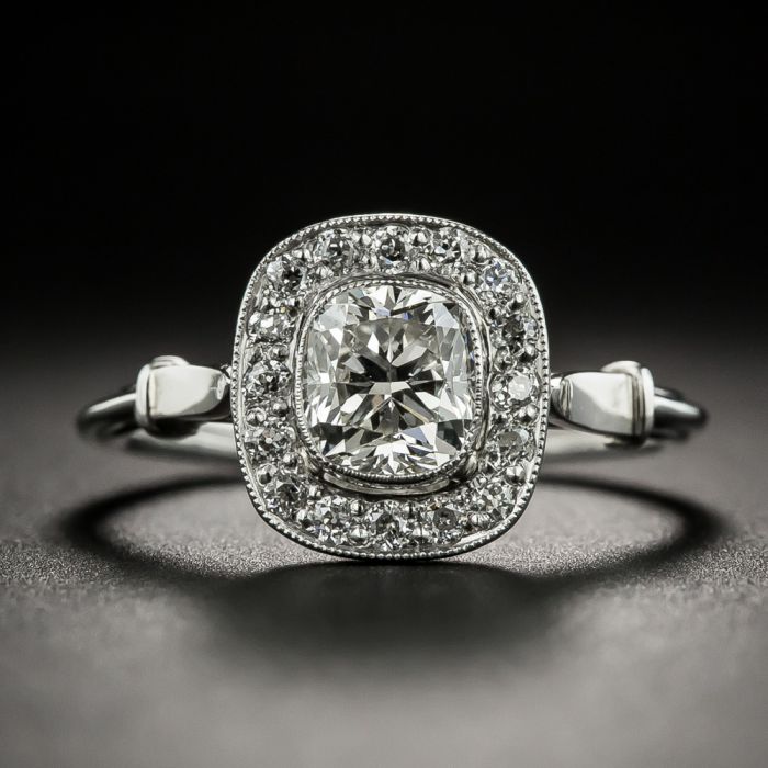 Vintage style cushion outlet cut engagement rings
