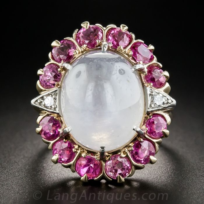Vintage White Star Sapphire Pink Sapphire and Diamond Ring