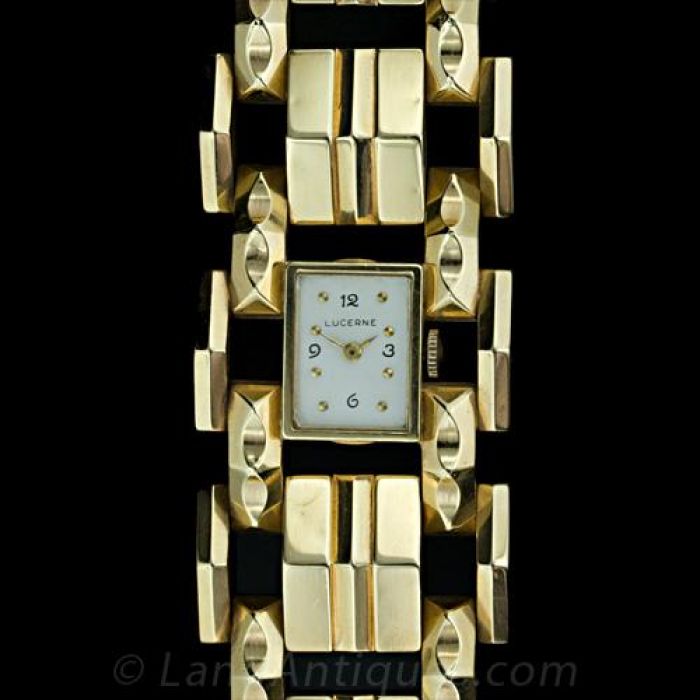 wide link gold plated watches