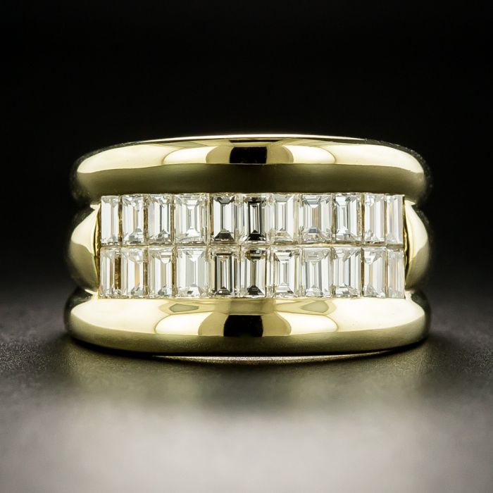 Wide Two-Row Baguette Diamond Band Ring