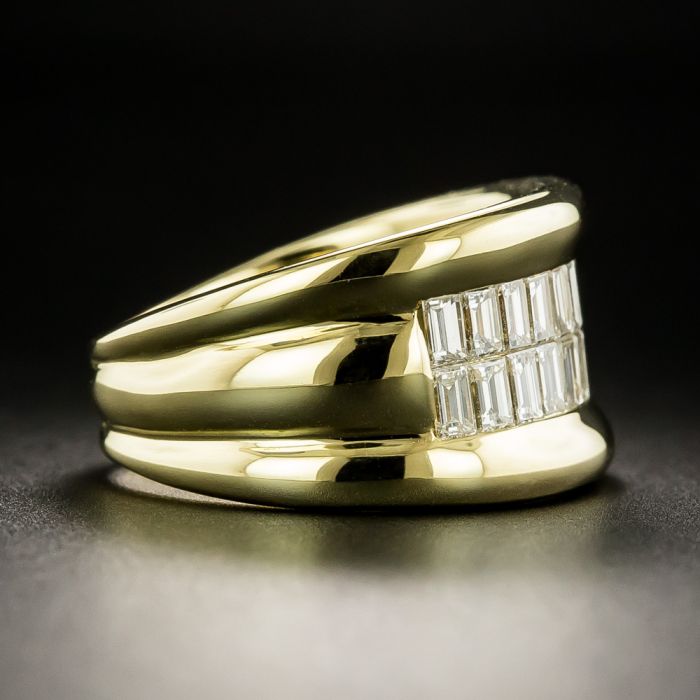 Wide Two-Row Baguette Diamond Band Ring