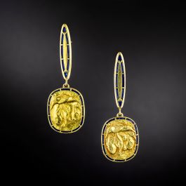 Art Nouveau Style Rabbit and Bird Enamel Earrings