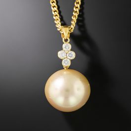 Estate South Sea Pearl and Diamond Drop Necklace