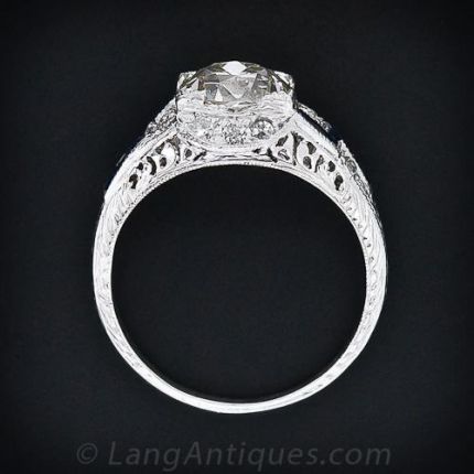 1.42 Carat Diamond and Sapphire Art Deco Engagement Ring