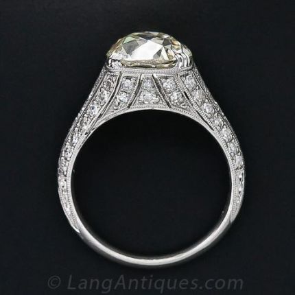 3.84 Carat Antique Cushion-Cut Platinum and Diamond Engagement Ring
