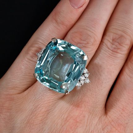 38 Carat Aquamarine and Diamond Ring