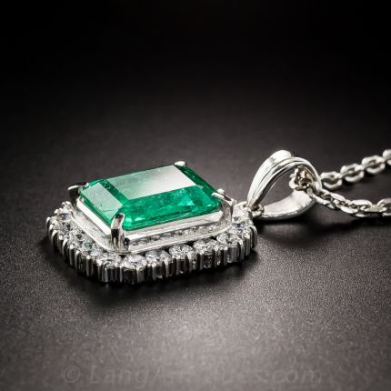 4.60 Carat Emerald Platinum and Diamond Pendant Necklace