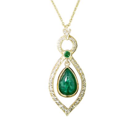 Estate 3.32 Cabochon Emerald and Diamond Pendant