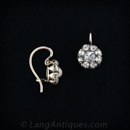 Antique Old Mine Cut Cluster Diamond Earrings