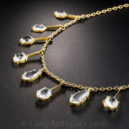 Aquamarine and Rock Crystal Quartz Fringe Necklace
