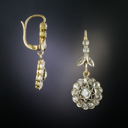 Edwardian Diamond Dangle Cluster Earrings