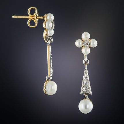 Edwardian Pearl and Diamond Drop Earrings