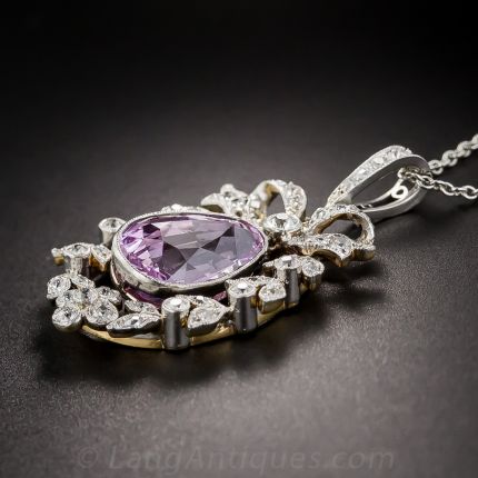 Edwardian Pink Sapphire, Platinum and Diamond Necklace