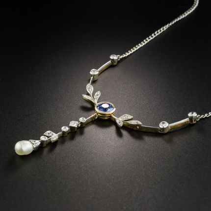 Edwardian Sapphire, Diamond and Pearl Necklace