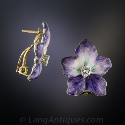 Enamel and Diamond Flower Earrings