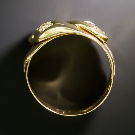 English Victorian Double Diamond-Headed Snake Ring, Circa 1885