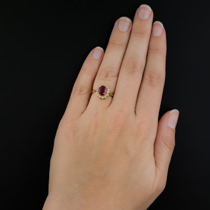 Estate 2.20 Carats Burma Ruby Diamond Halo Ring