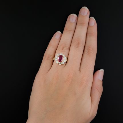 Estate 2.56 Carat Thai Ruby and Diamond Halo Ring - GIA