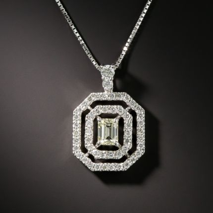Estate .50 Carat Emerald-Cut Diamond Double Halo Pendant