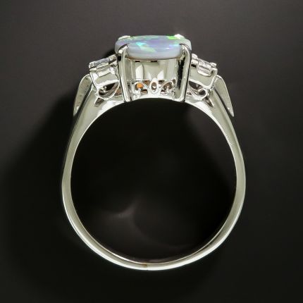 Estate Black Opal and Baguette Diamond Ring