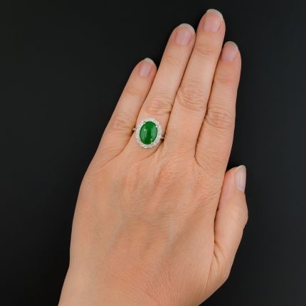 Estate Burmese Jade and Diamond Halo Ring