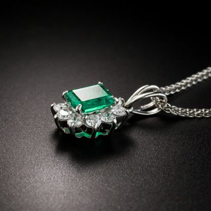 Estate Emerald Platinum Diamond Drop