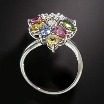 Estate Multi-Color Sapphire and Diamond Cluster Ring