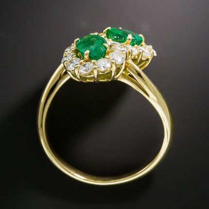Estate Twin Emerald and Diamond Cluster Ring