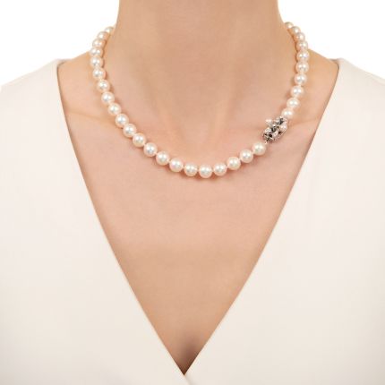 Mid-Century 17 1/4 Inch Cultured Pearl Strand with Diamond Clasp
