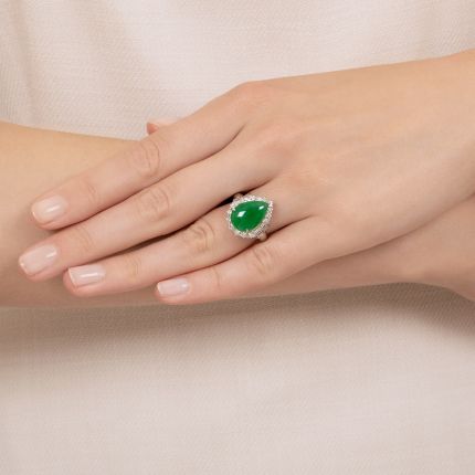 Natural Pear Shape Burmese Jade Ring