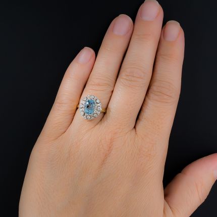 Oval Aquamarine and Diamond Vintage Style Ring