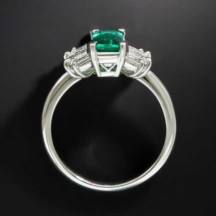 Art Deco Style 1.04 Carat Emerald Baguette Diamond Platinum Ring