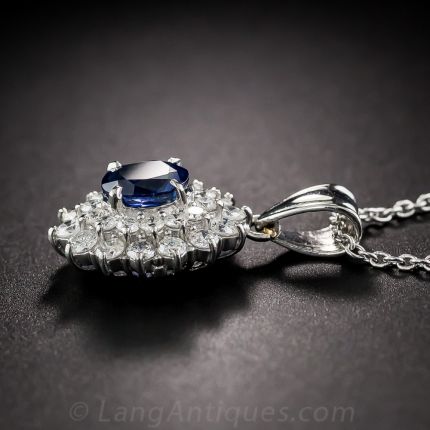 Platinum 1.47 Carat Sapphire and Diamond Pendant Necklace