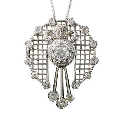 Platinum Diamond Pendant Necklace Brooch