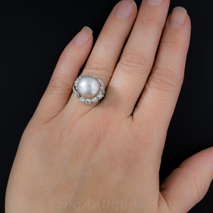 South Sea Pearl, Platinum and Diamond Ring