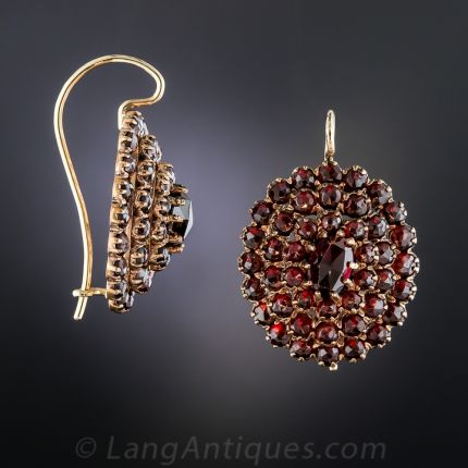 Victorian Bohemian Garnet Cluster Earrings
