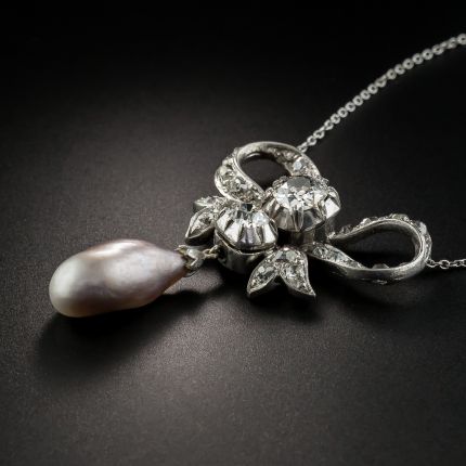 Victorian Diamond and Natural Saltwater Pearl Necklace