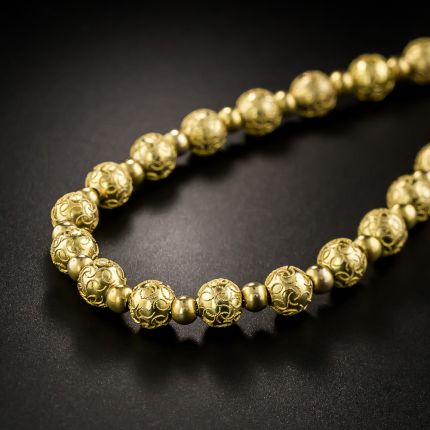 Victorian Etruscan Revival Gold Bead Necklace