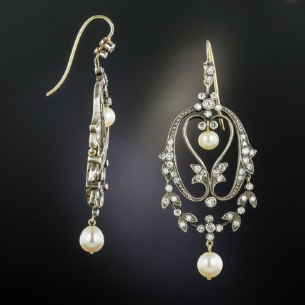 Victorian Style Diamond and Pearl Earrings