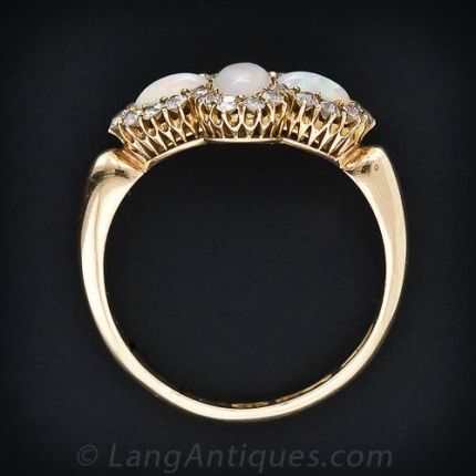Victorian Three-Stone Opal and Diamond Ring