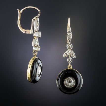 Vintage Black Onyx and Diamond Drop Earrings